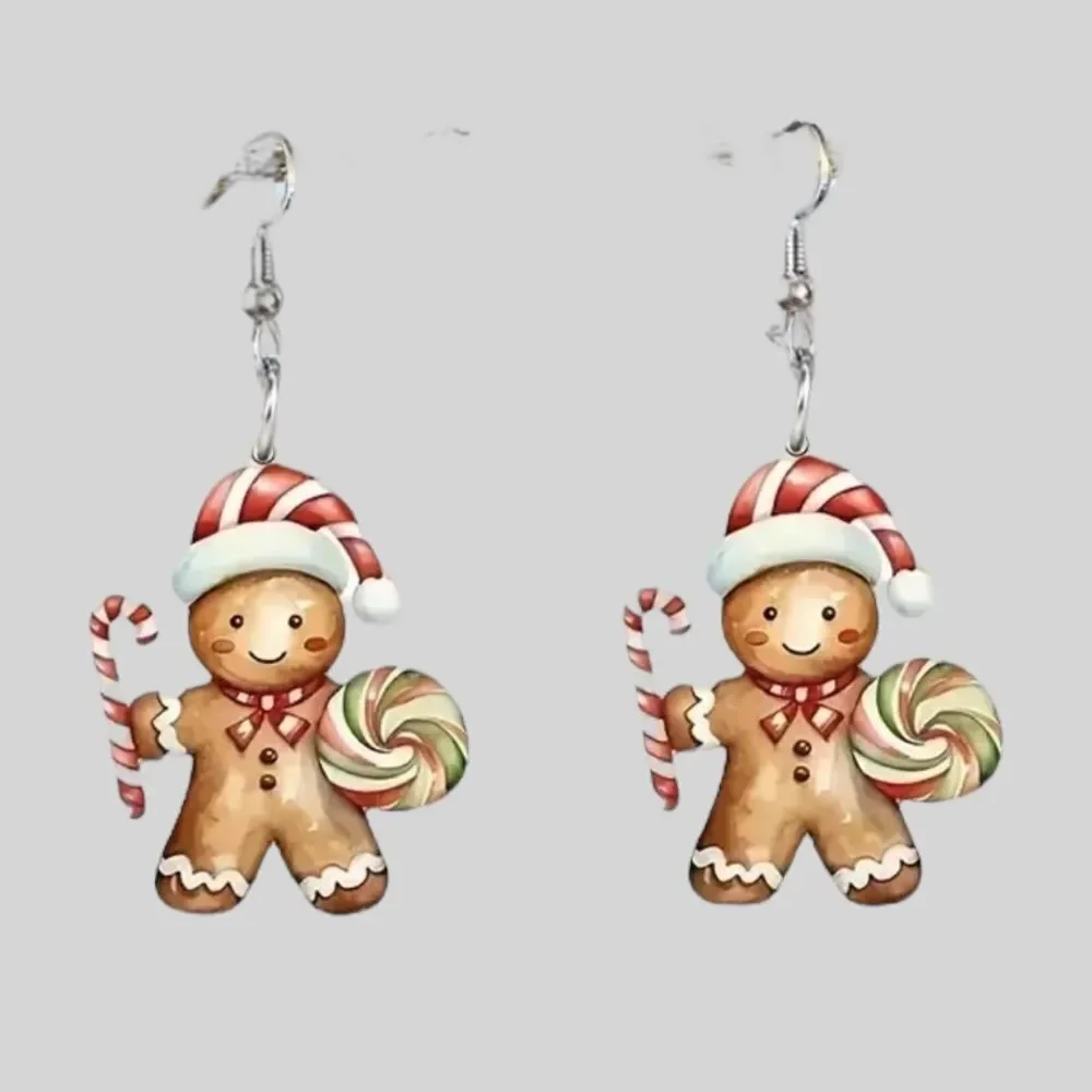Gingerbread Candy Cane Christmas Dangle Earrings Holiday NWT